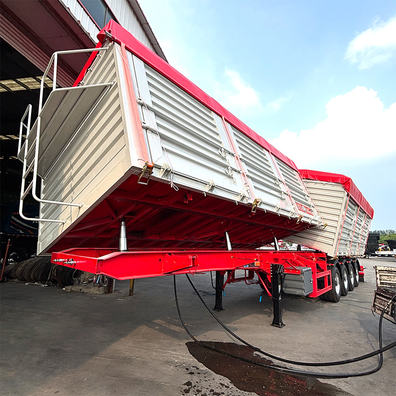 4 Axle Double-Compartment Grain Side Dump Semi-Trailer - 图片 5