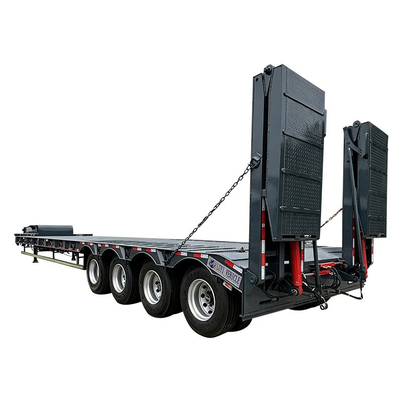 4 Axle Low Loader Semi Trailer Mechanical Suspension For Mining Construction Heavy Equipment Carrier Hauling Service